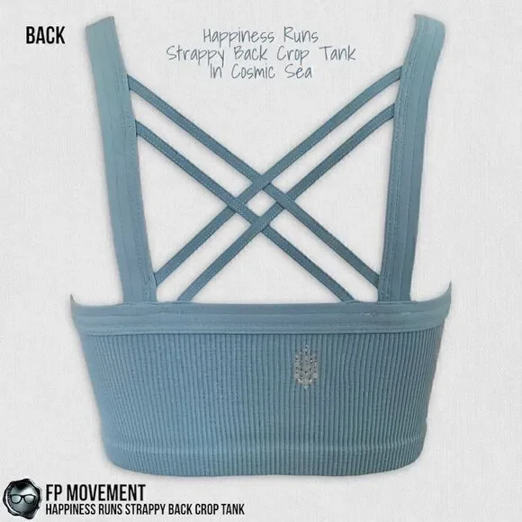 FP MOVEMENT HAPPINESS RUNS STRAPPY BACK CROP TANK + GOOD KARMA LEGGINGS BLUE HUE - Picture 8 of 16